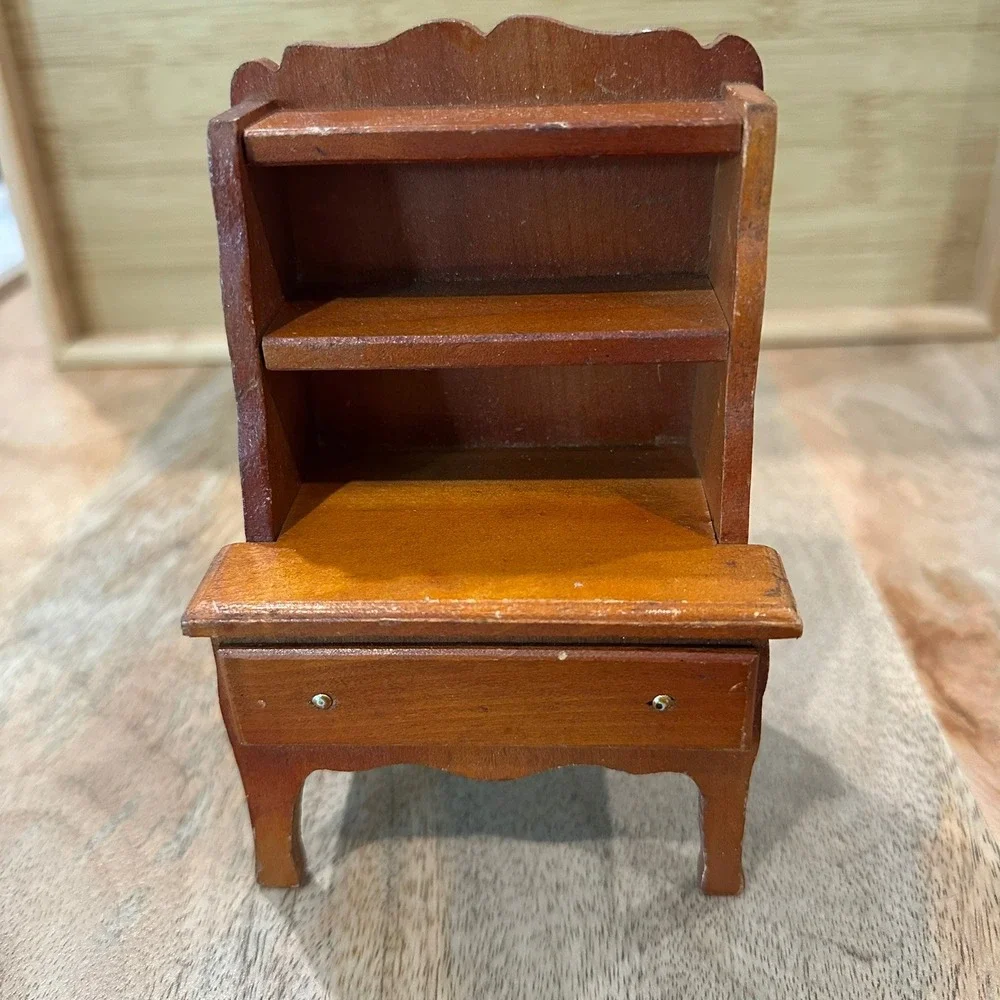 Vintage Miniature Wooden Hutch Dollhouse Furniture Cherry Finish 5.5 Inch